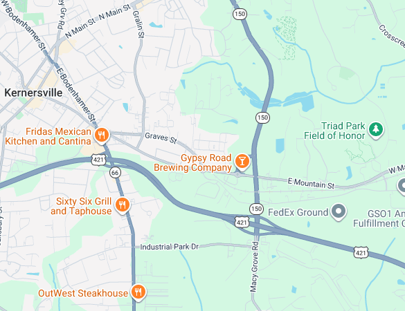 Map of the Dinomite service area around Kernersville, NC